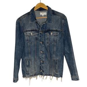 MANGO Denim Oversized Raw Hem Jacket Size L